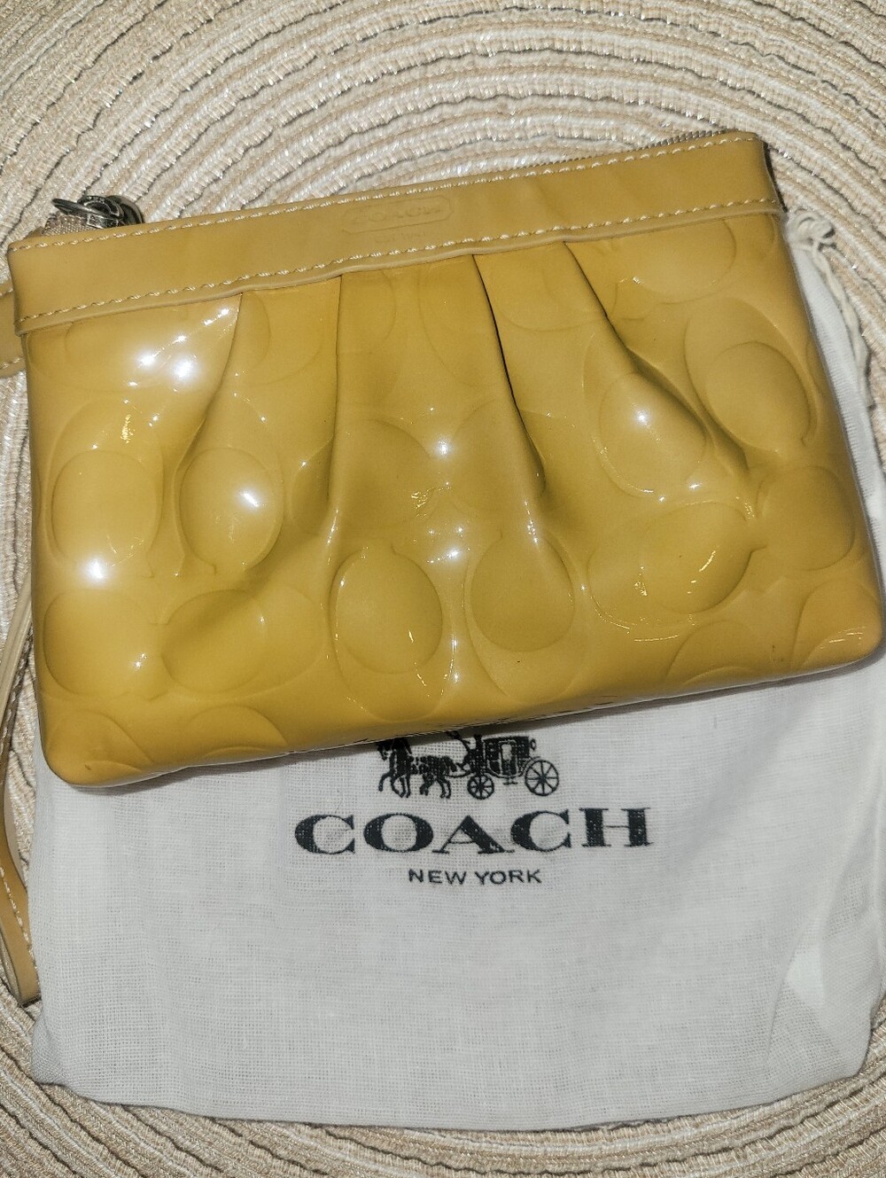 Coach Yellow Patent Wristlet with Signature Emboss